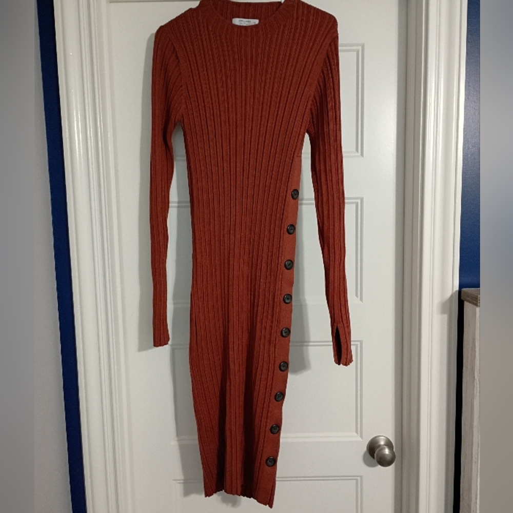 Adam Lippes Sz XL Rust Long Sleeve Button Knit Dress